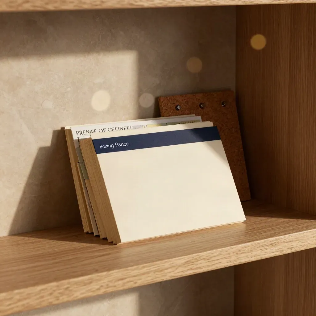 Packet partner per la Francia con mappe piegate e tessere in sughero su mensola di legno.